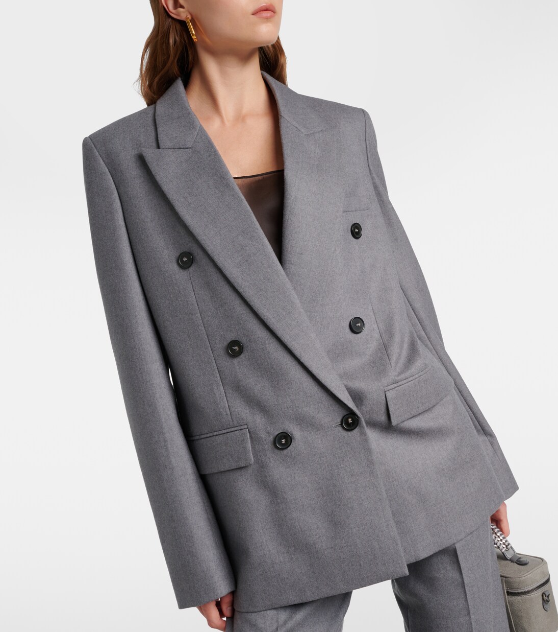 Double-breasted wool flannel blazer in grey - Stella Mc Cartney 