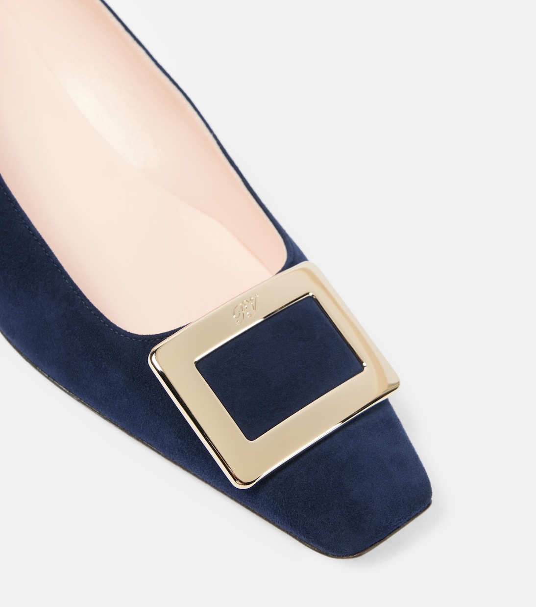 BELLE VIVIER PUMPS IN LIGHT GREY GLOSSY CALFSKIN GOLD BUCKLE