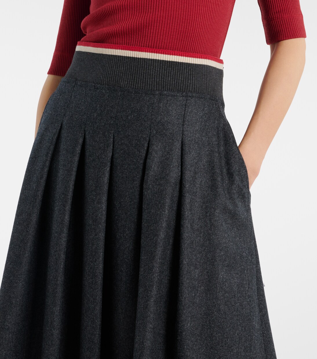 Brunello Cucinelli Gray Virgin Wool Long Skirt