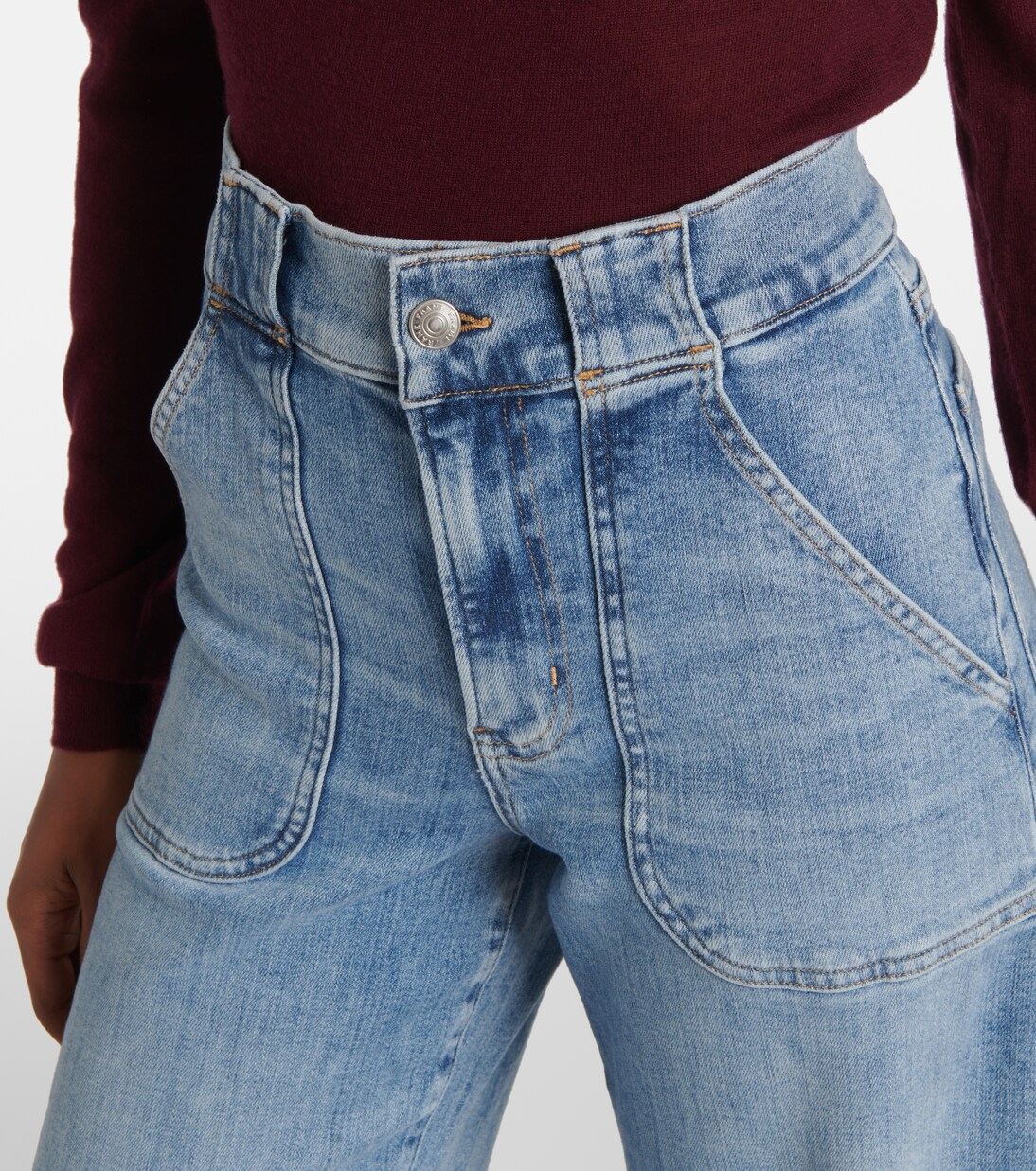 Jessy Denim Mid Rise Side Star Pattern Pocket Wide Leg Jeans