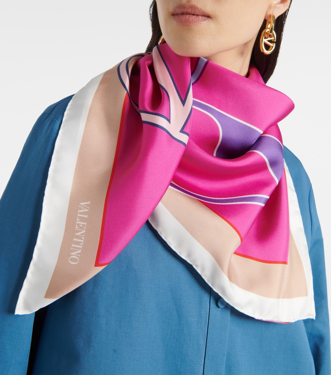 VLogo Signature printed silk scarf in pink Valentino Mytheresa