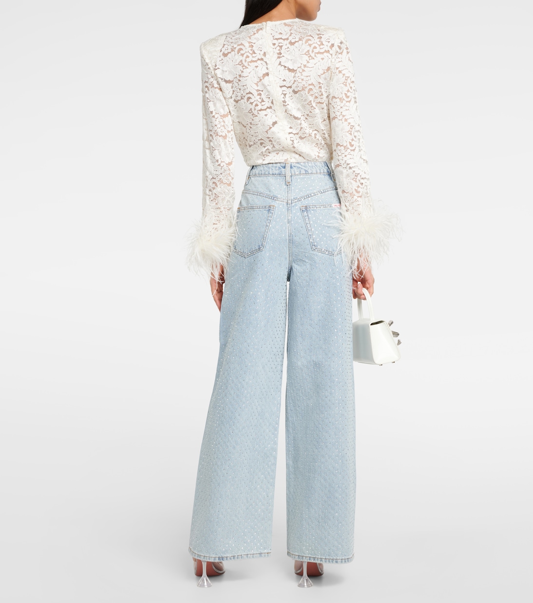 Verzierte High-Rise Wide-Leg Jeans in Blau - Self Portrait | Mytheresa