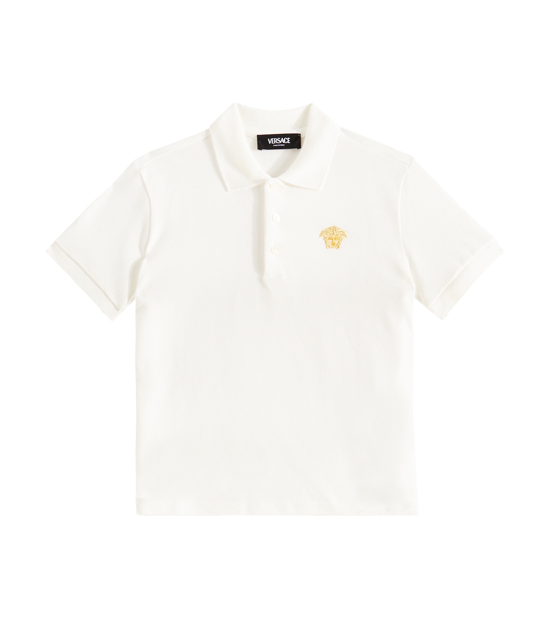 Medusa embroidered cotton pique polo shirt in white Versace Kids Mytheresa