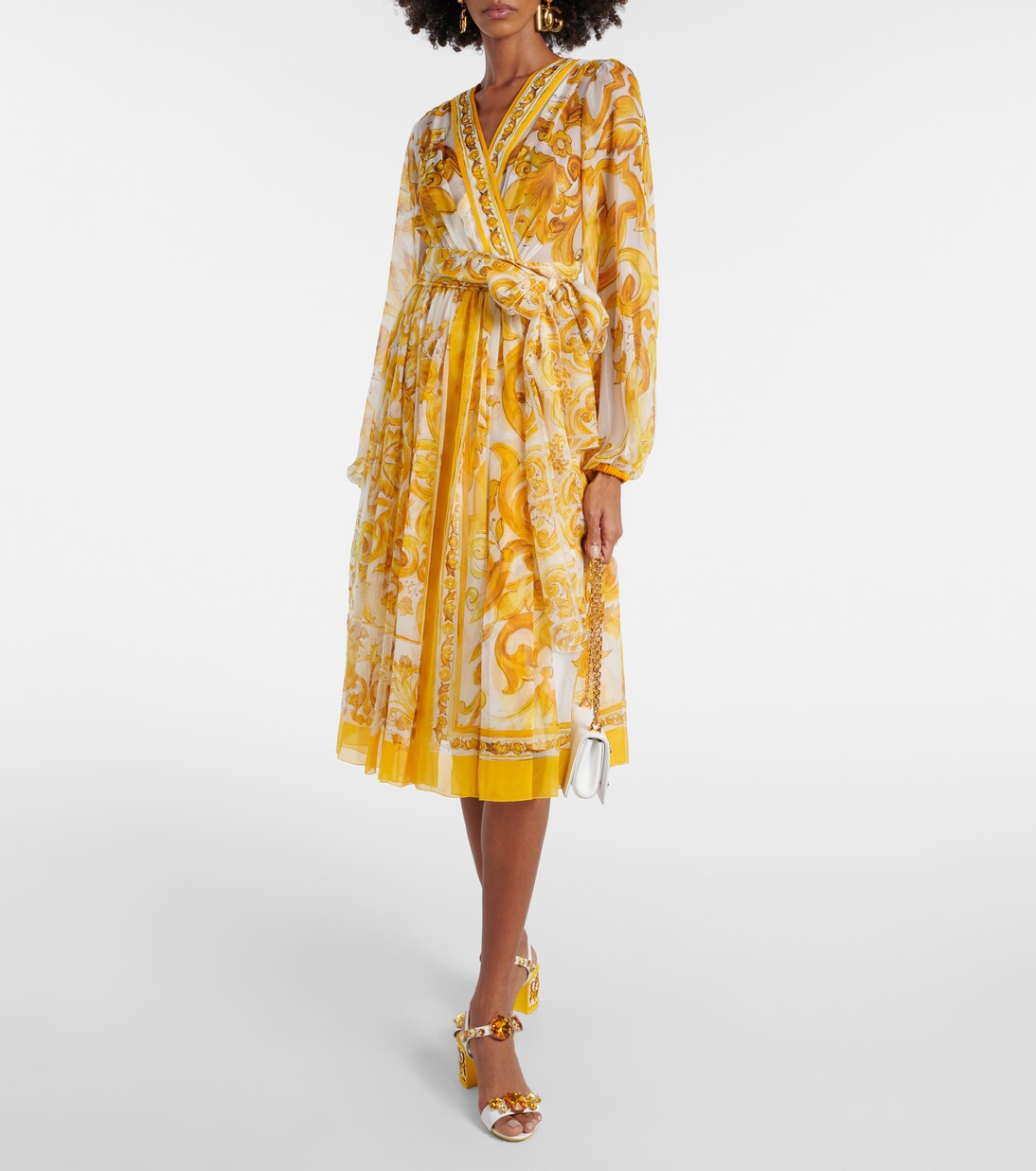 Dolce & Gabbana Yellow One Shoulder Slit Sheath Midi Dress