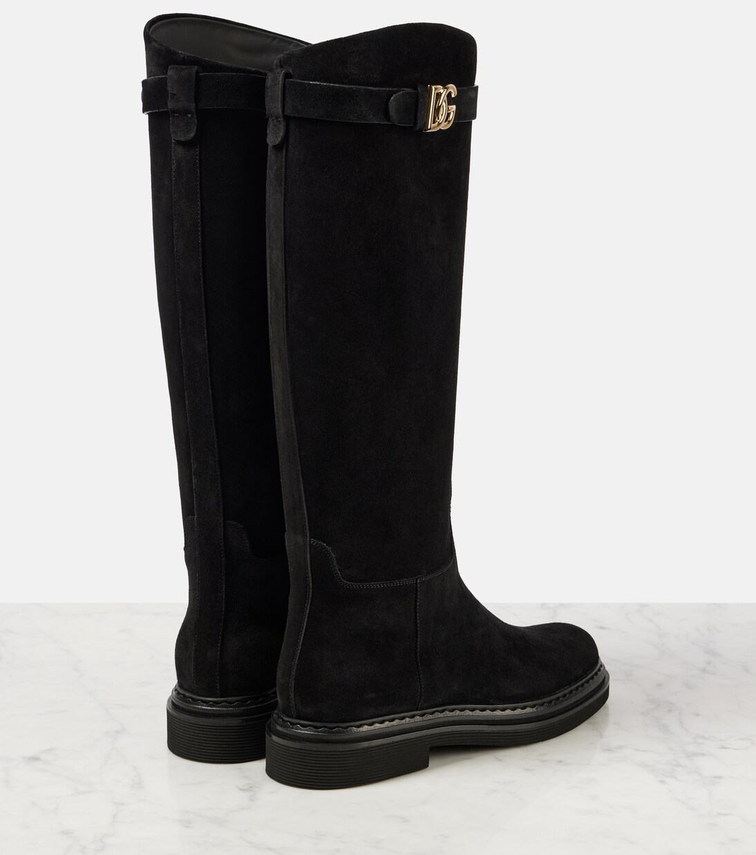 Dolce & Gabbana Black Suede Leather Knee High Boots Shoes