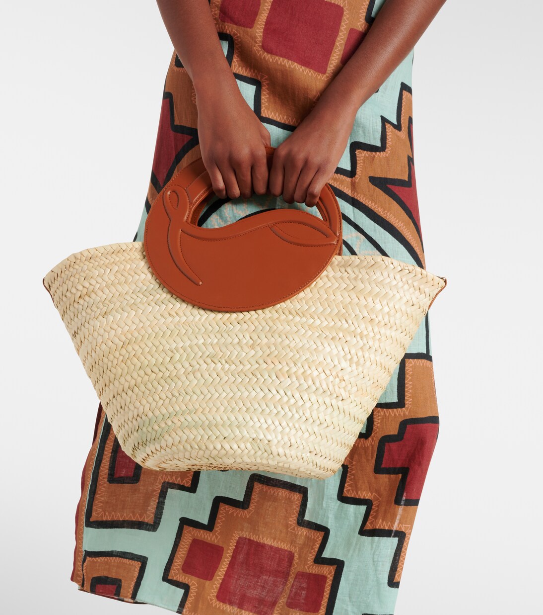Biloumoon straw and leather basket bag in multicoloured Christian