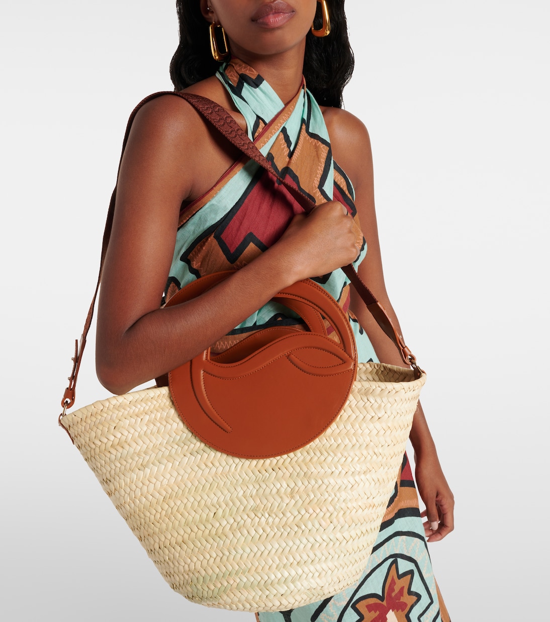 Biloumoon straw and leather basket bag in multicoloured Christian