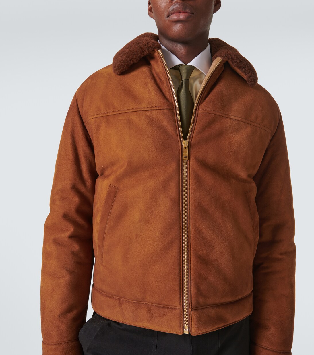 Shearling trimmed suede jacket in brown Prada Mytheresa
