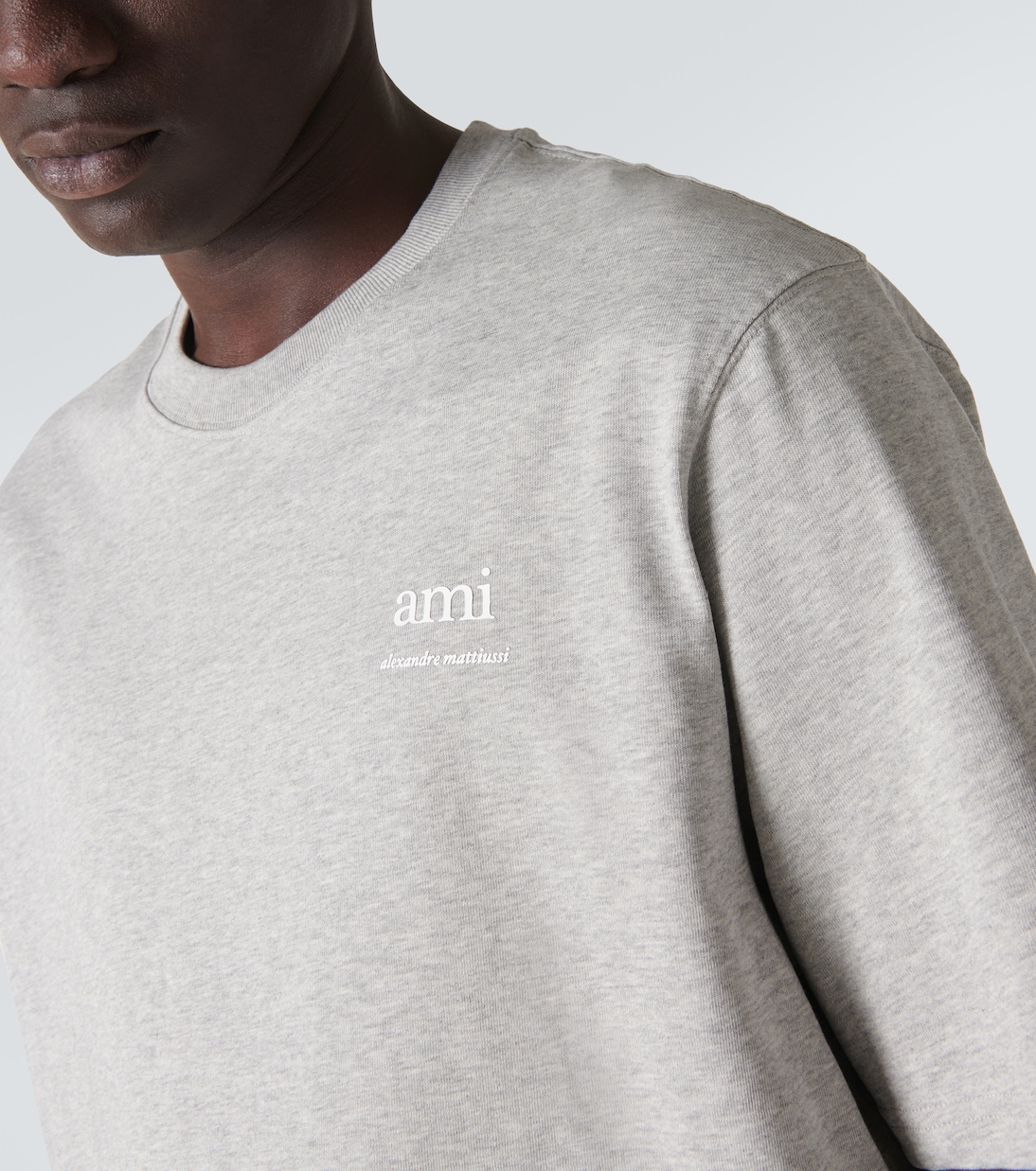 Logo cotton jersey T-shirt in grey - Ami Paris | Mytheresa