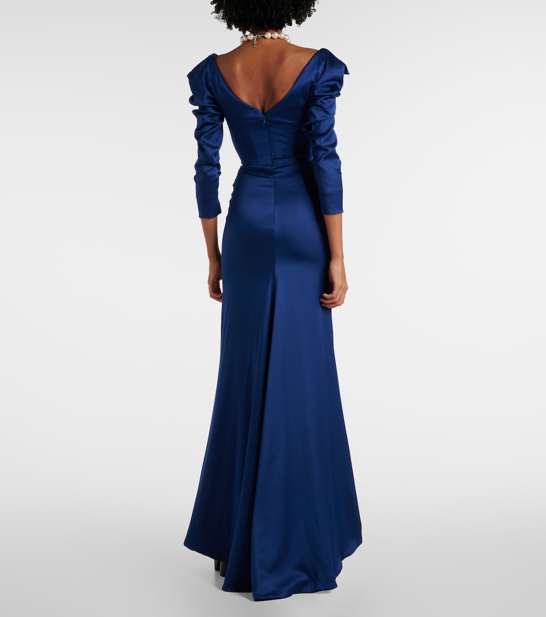 Structured Corset Bodice Satin A-Line Gown Sky Blue