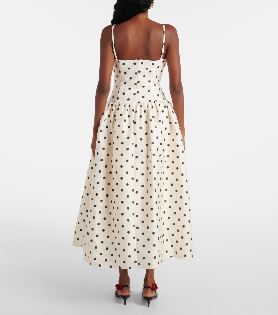 Dora Puff Sleeve Corset Waist Dress Polka Dot Natural