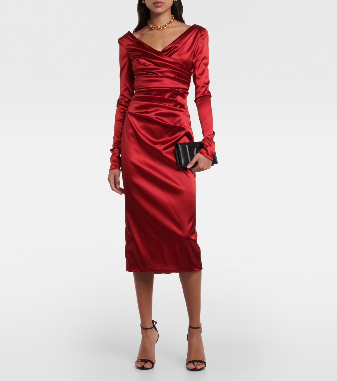 Dolce & Gabbana White Red Stripes Long Sleeves Midi Dress