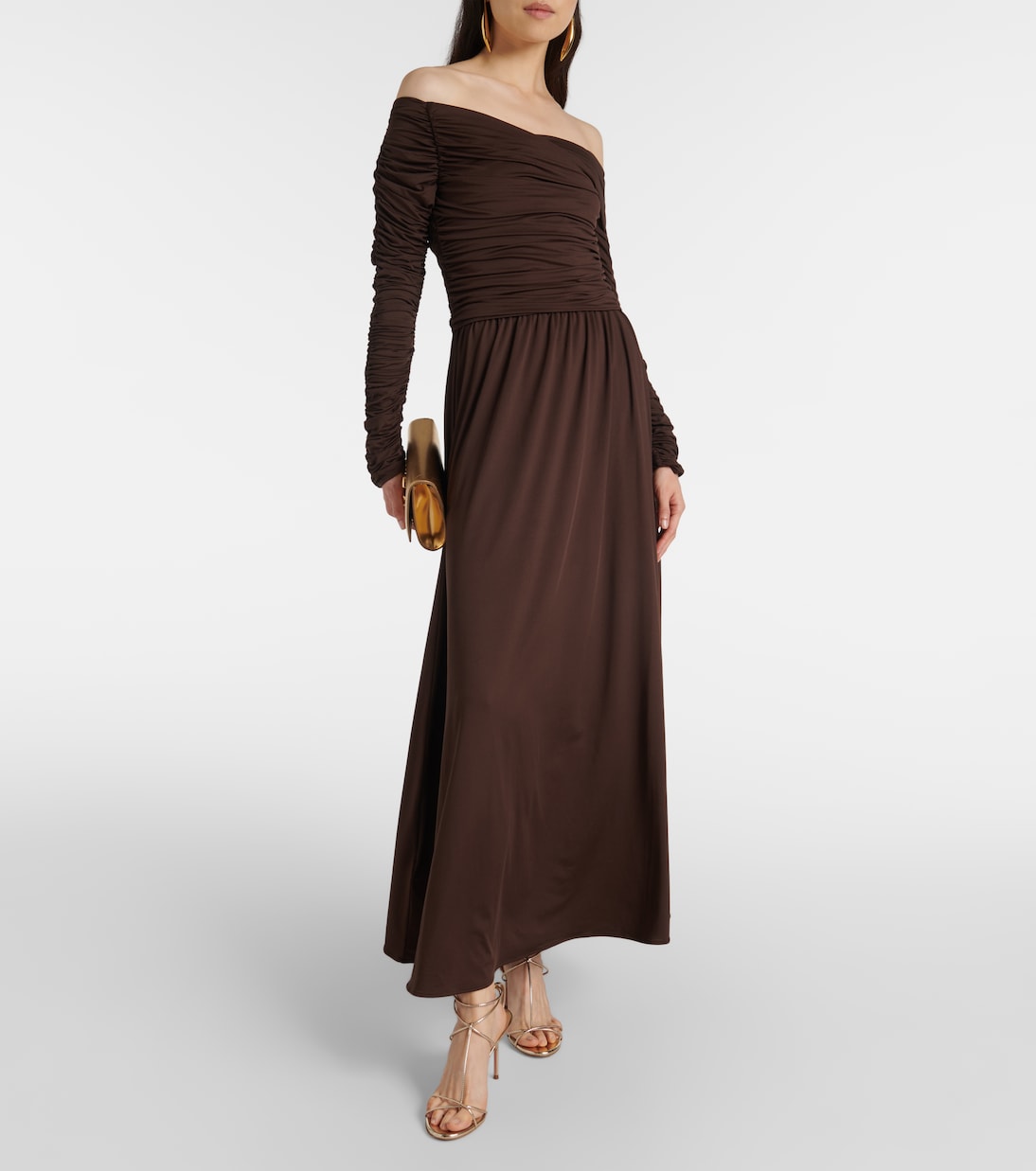 Charlotte off-shoulder jersey maxi dress in brown - Altuzarra  