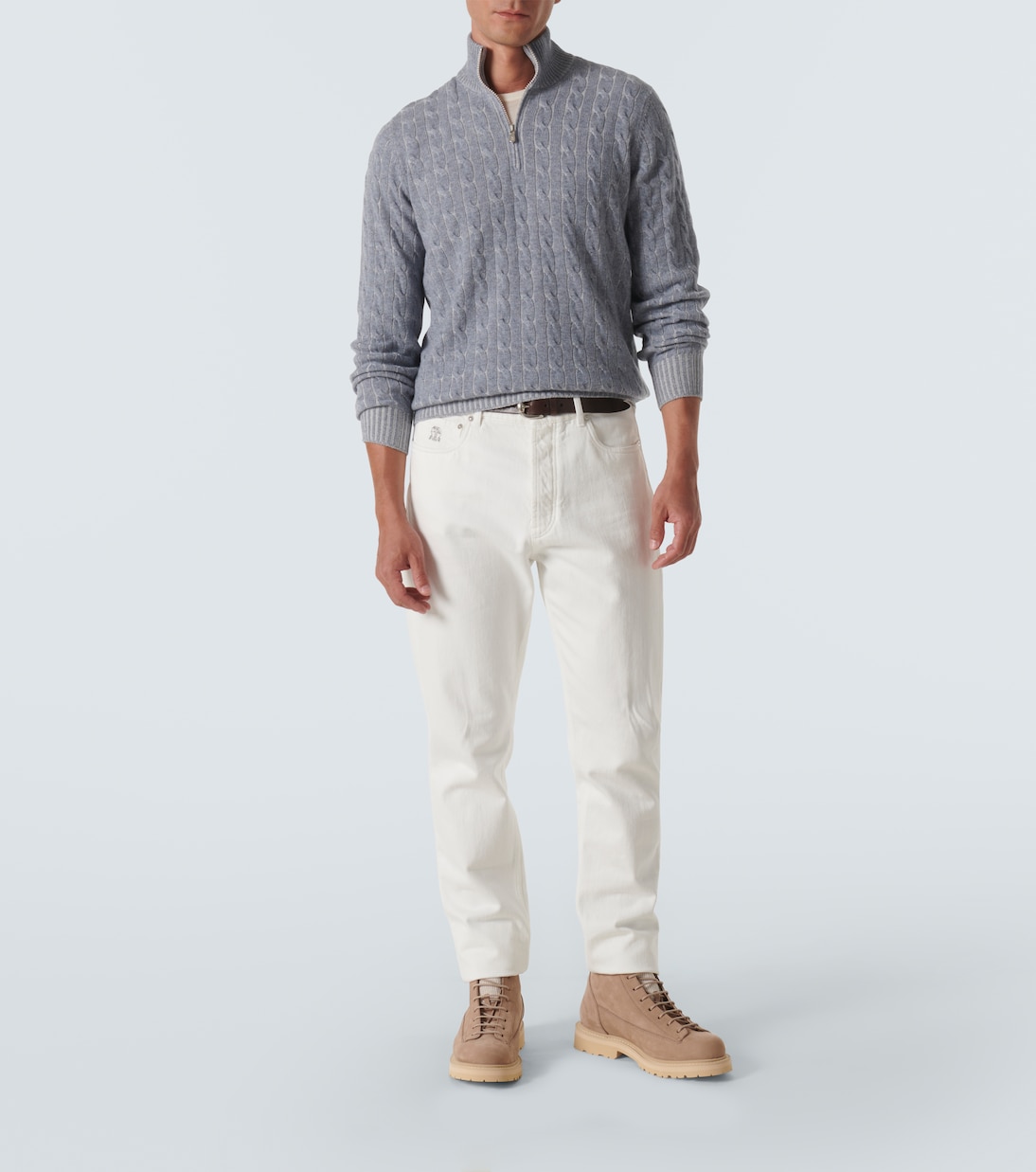 Schnürstiefel aus Veloursleder in Nude - Brunello Cucinelli 