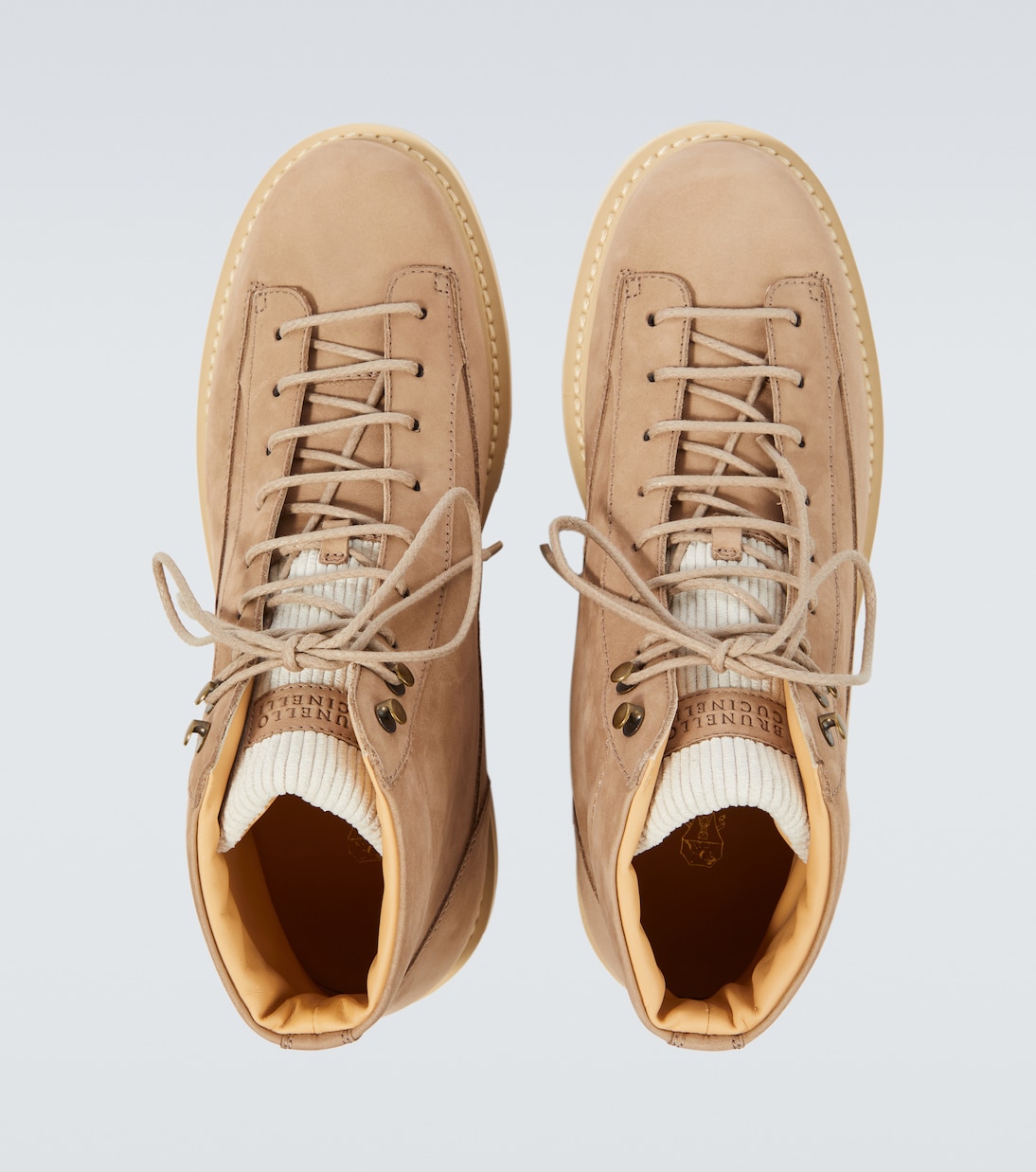 Schnürstiefel aus Veloursleder in Nude - Brunello Cucinelli 