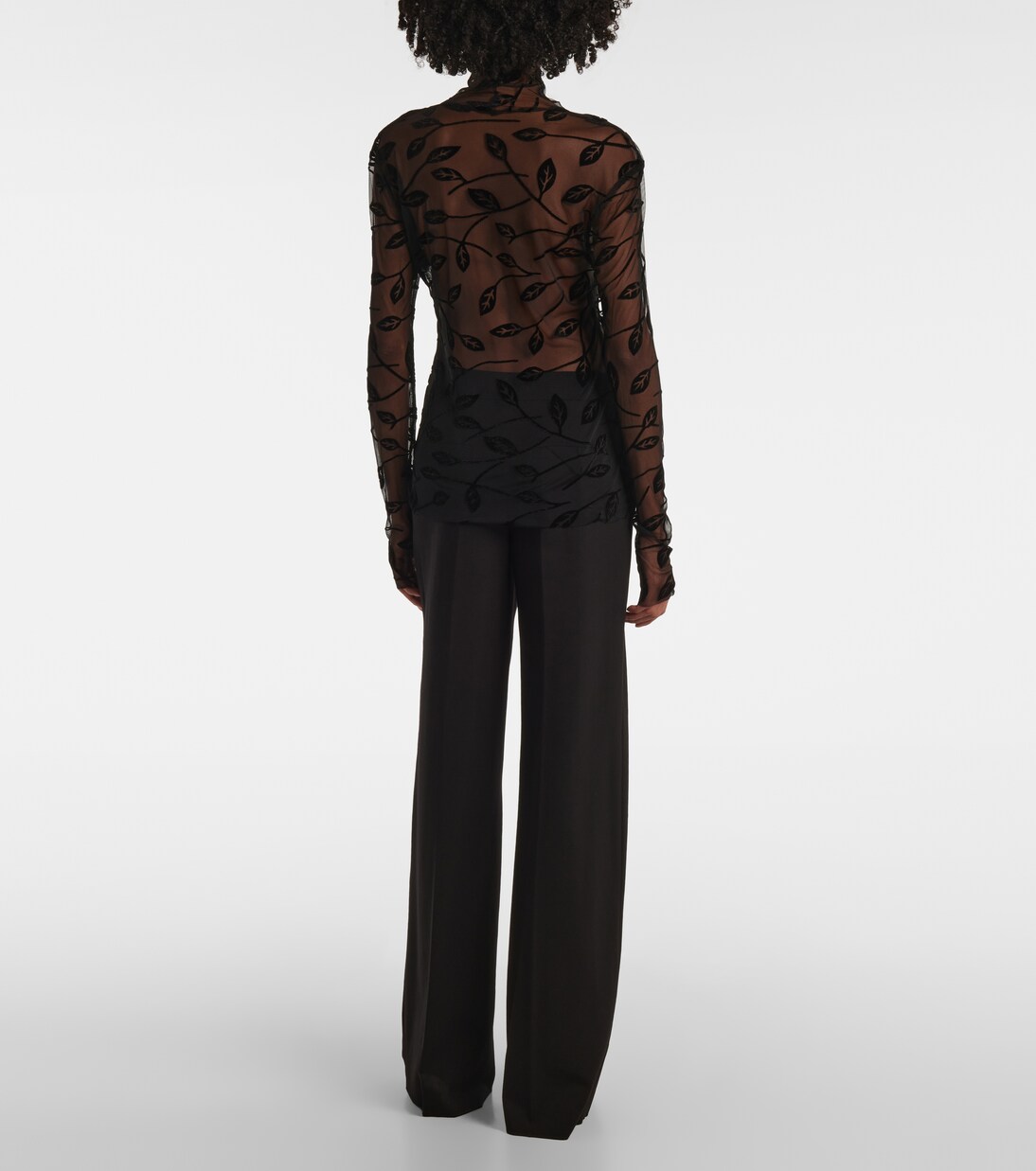 Turtleneck Sheer Panel Slim Top