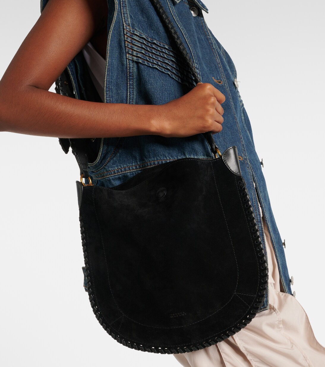 Schultertasche Oskan aus Veloursleder in Schwarz - Isabel Marant 