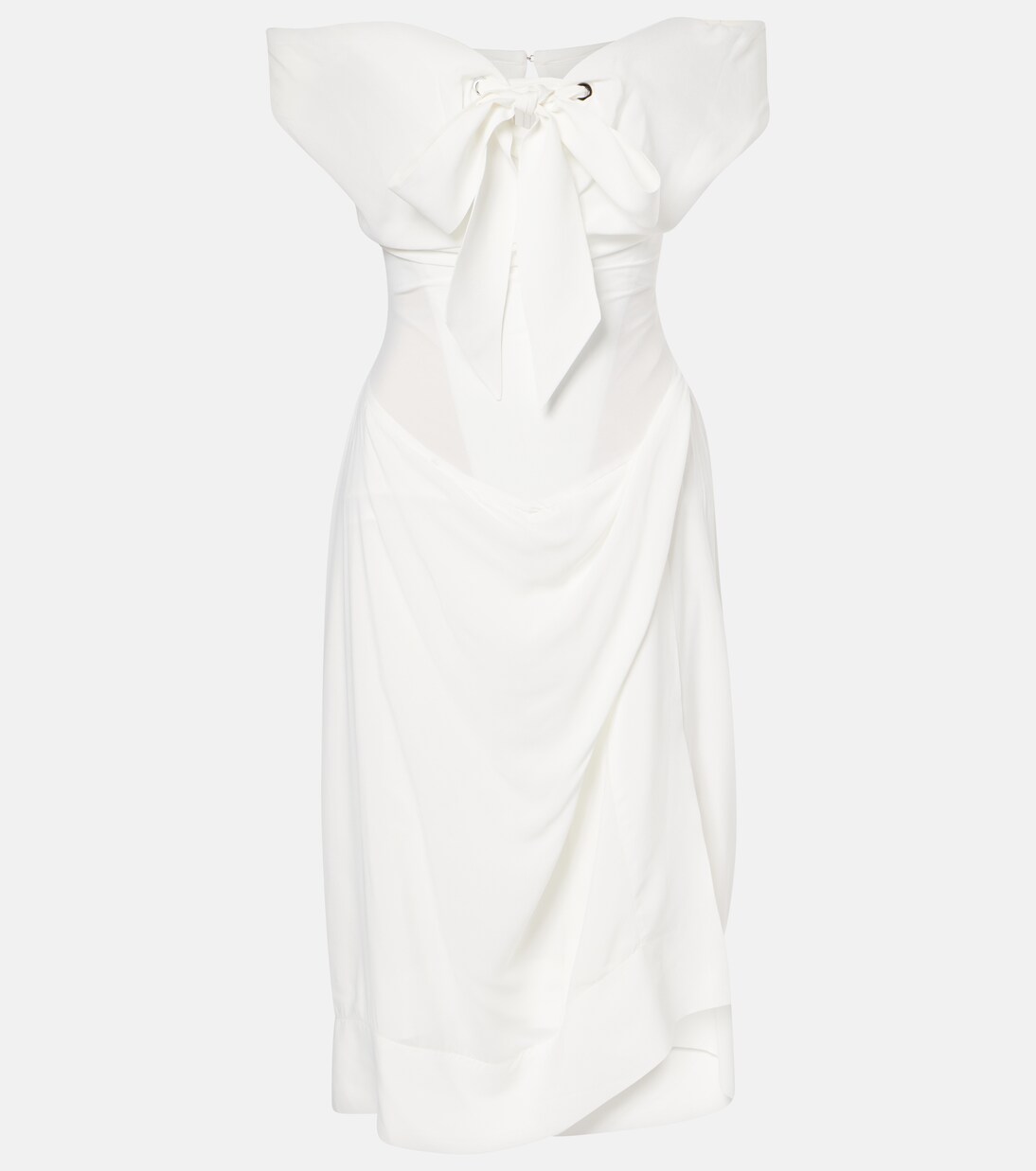 Vionna | Black And White Lace High-Neck Midi Dress With Bow-Belt Detail
