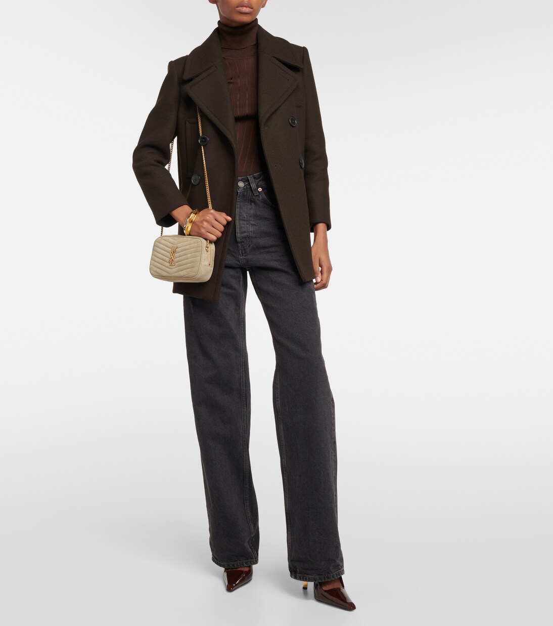 Lou Mini suede crossbody bag in gold Saint Laurent Mytheresa