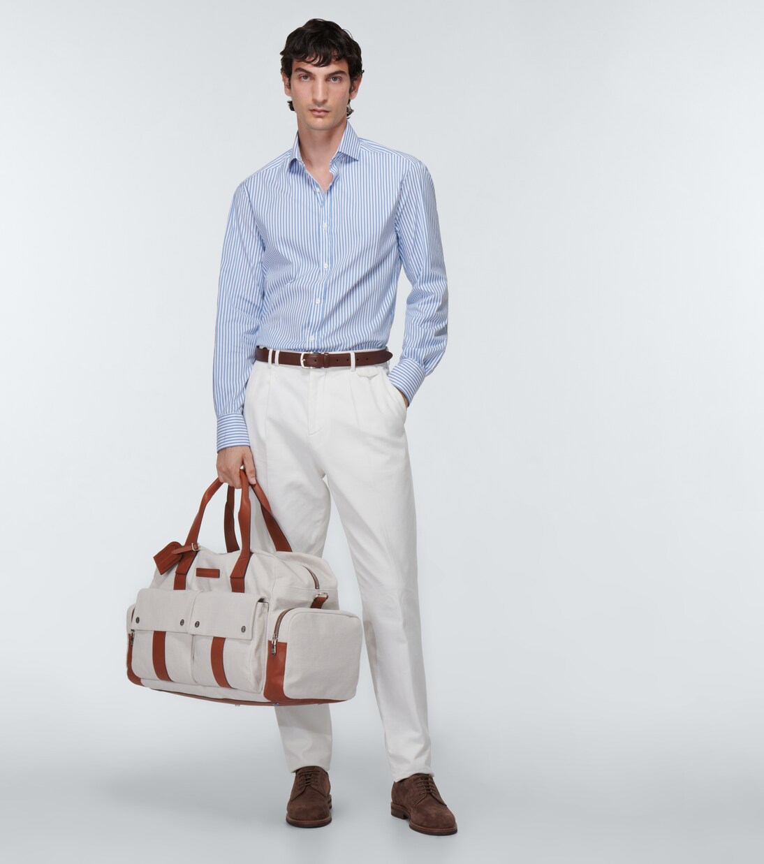 Striped cotton-blend shirt in blue - Brunello Cucinelli | Mytheresa