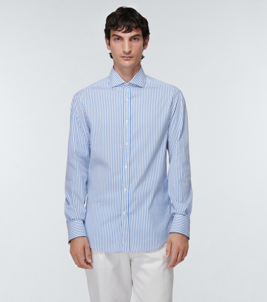 Striped cotton-blend shirt in blue - Brunello Cucinelli | Mytheresa