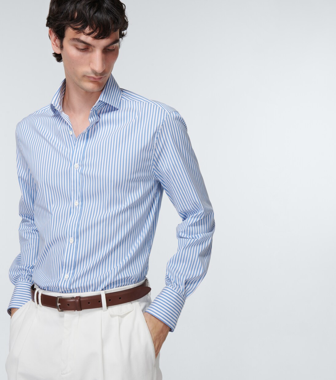 Striped cotton-blend shirt in blue - Brunello Cucinelli | Mytheresa
