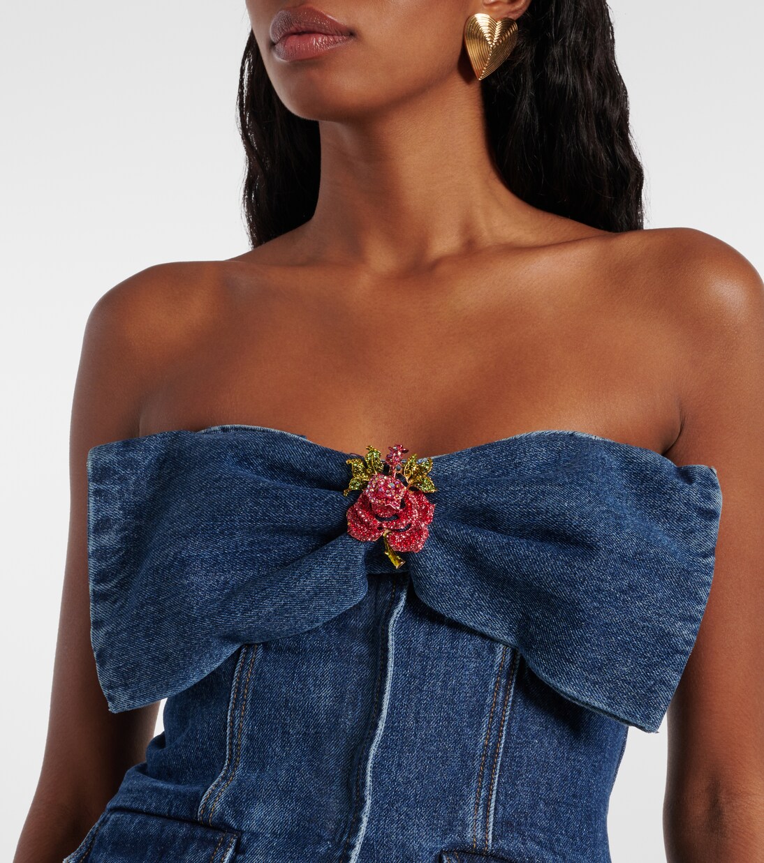 Embellished strapless denim top in blue Self Portrait Mytheresa — free download