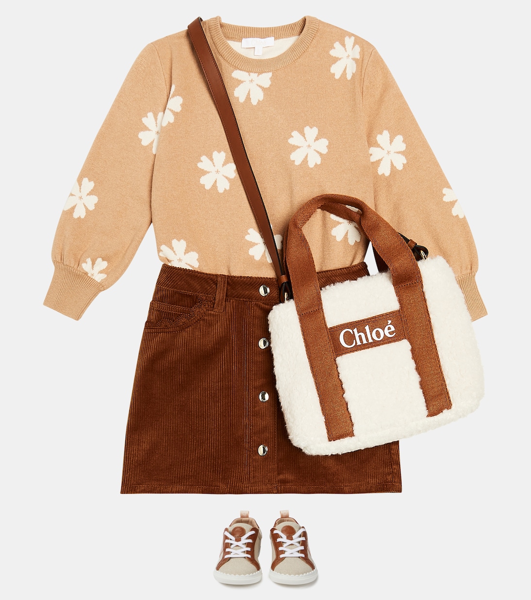 Logo teddy tote bag in neutrals - Chloe Kids | Mytheresa