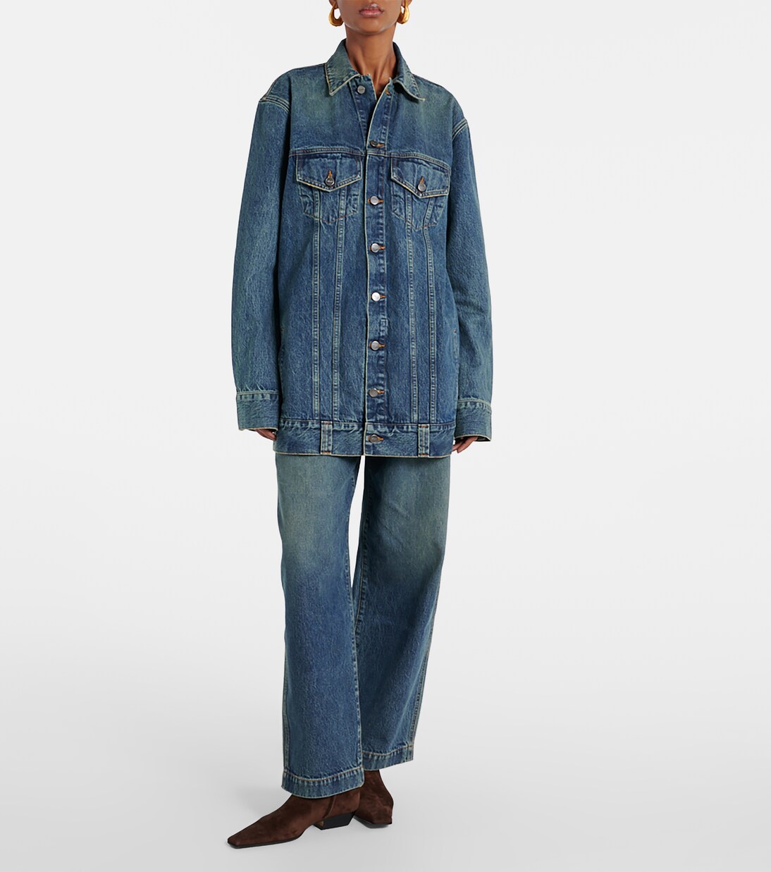 Hewitt highrise straight jeans in blue Khaite Mytheresa