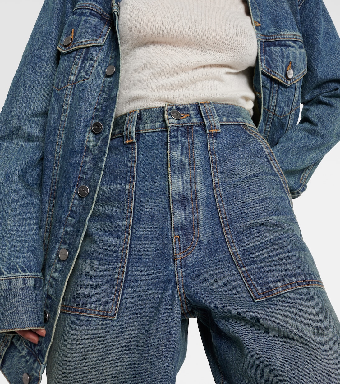 Hewitt highrise straight jeans in blue Khaite Mytheresa