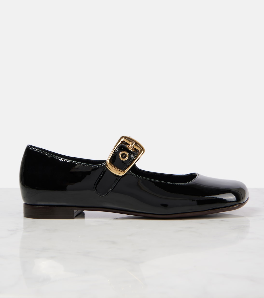 CHLOÉ 26S MARY JANE FLATS IN WHITE GLOSSY CALFSKIN