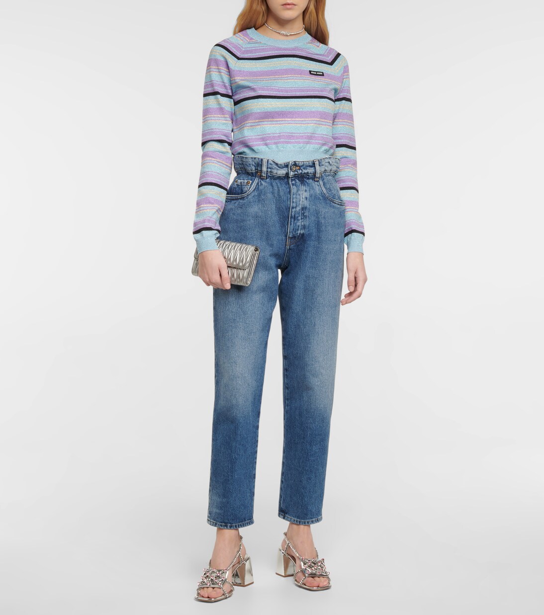 Striped cropped sweater in purple - Miu Miu | Mytheresa