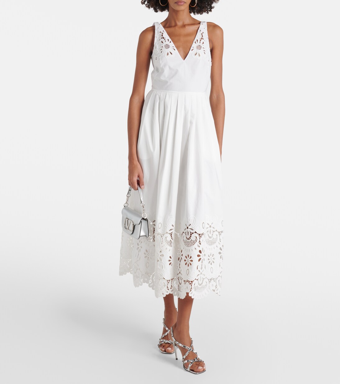 Broderie Anglaise Midi Dress White main image 0