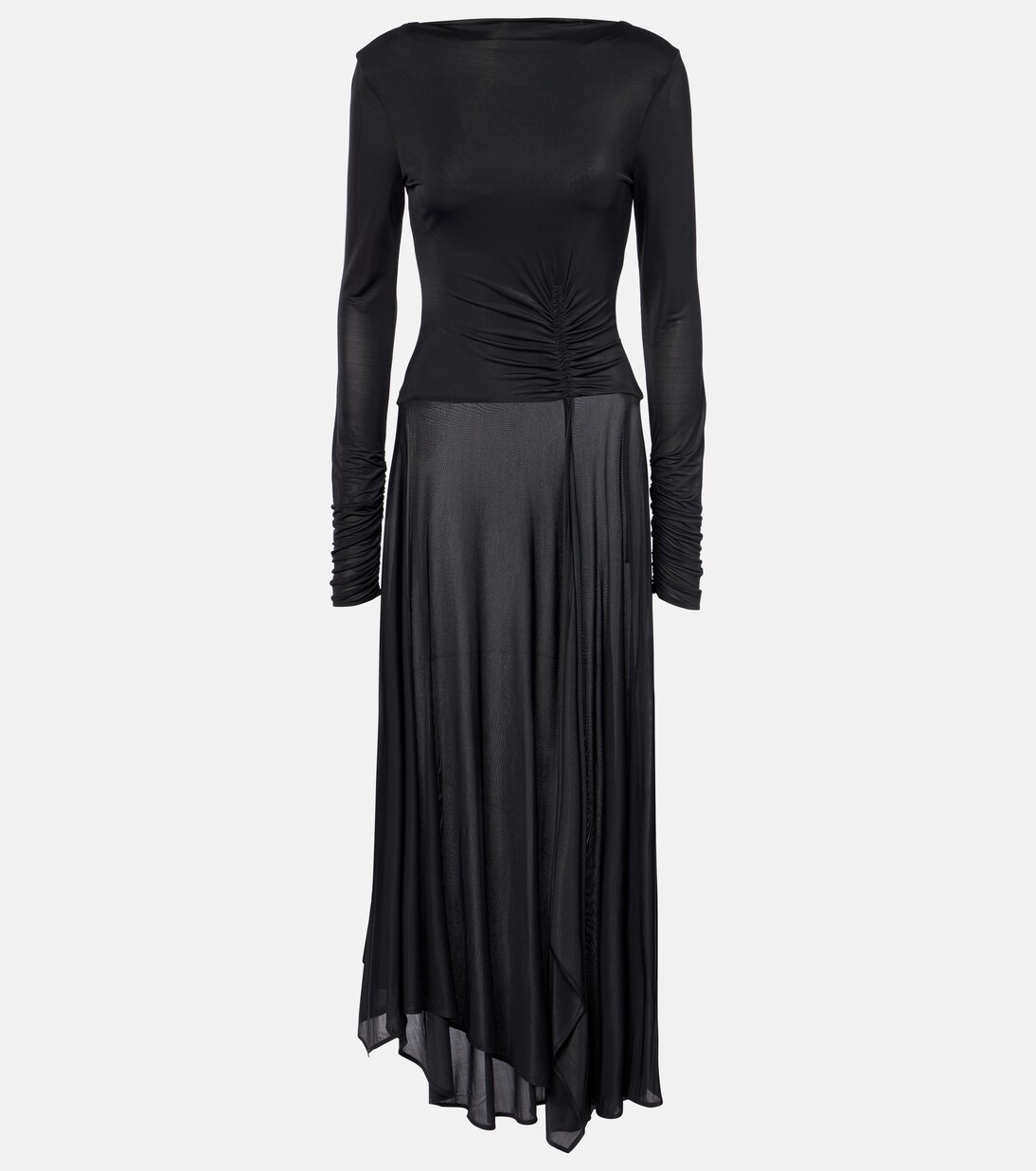 Bessy | Black Asymmetric-Neck Maxi Dress With Gathered-Detailing And Sash