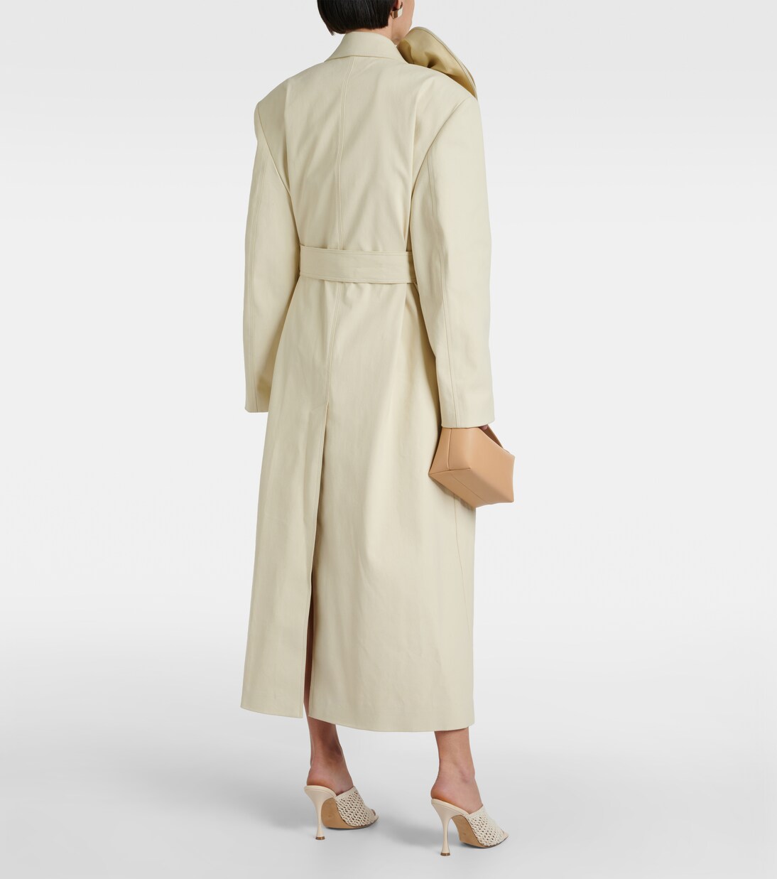 MUKZIN“Realm of Ethereal Mist”Olive Green Long Trench Coat with Floral Appliqué