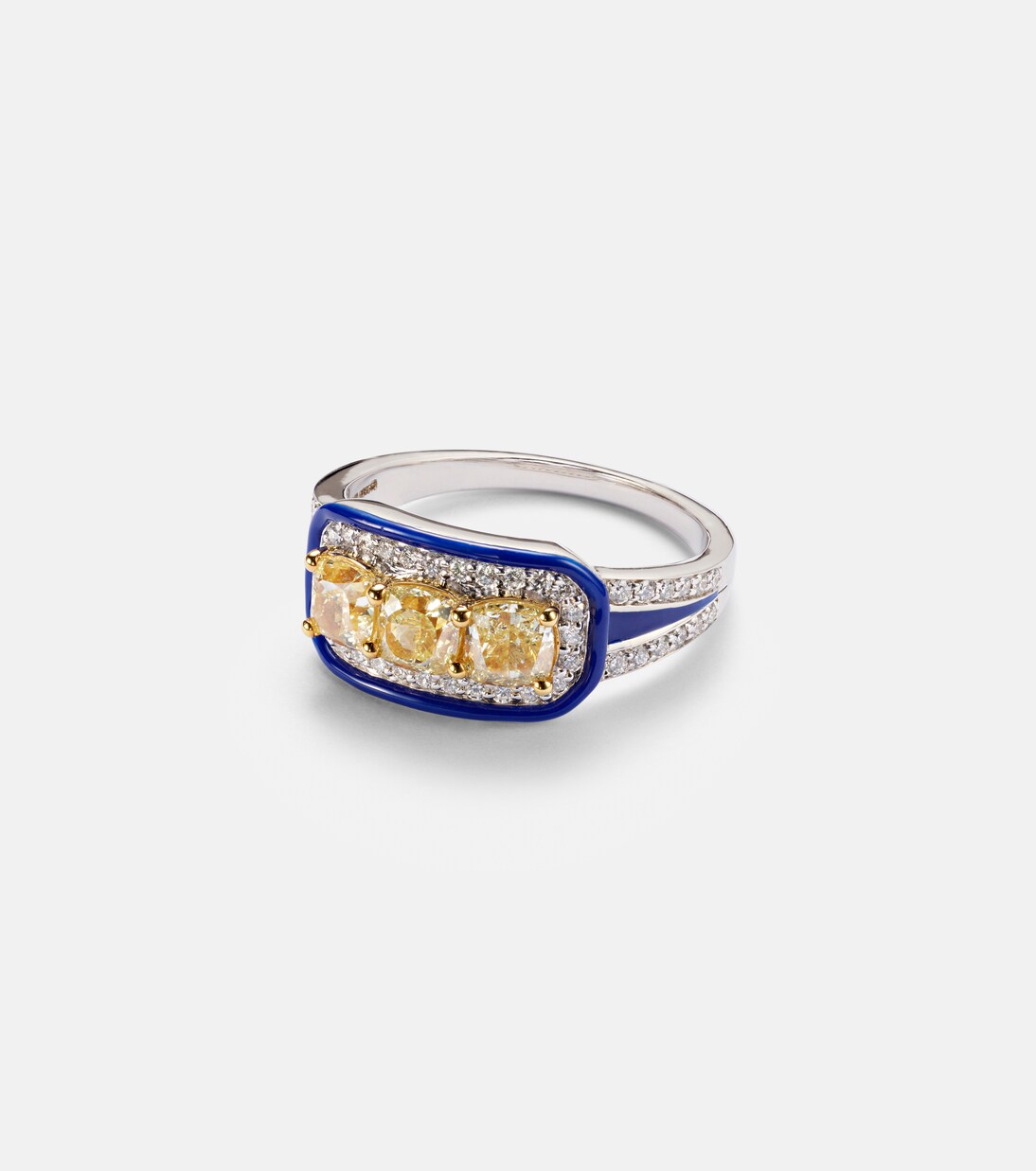 Ring Trio Cushion aus 18kt Weißgold und Emaille mit Diamanten in  
