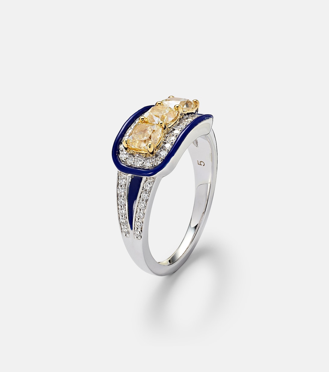 Ring Trio Cushion aus 18kt Weißgold und Emaille mit Diamanten in  