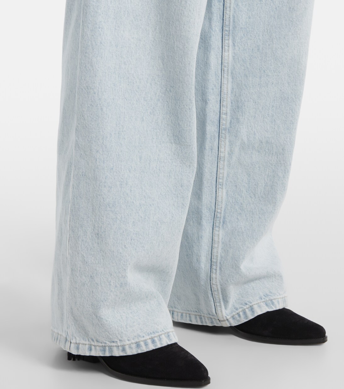 Star Detail Light Blue Mid Rise Wide Leg Jeans