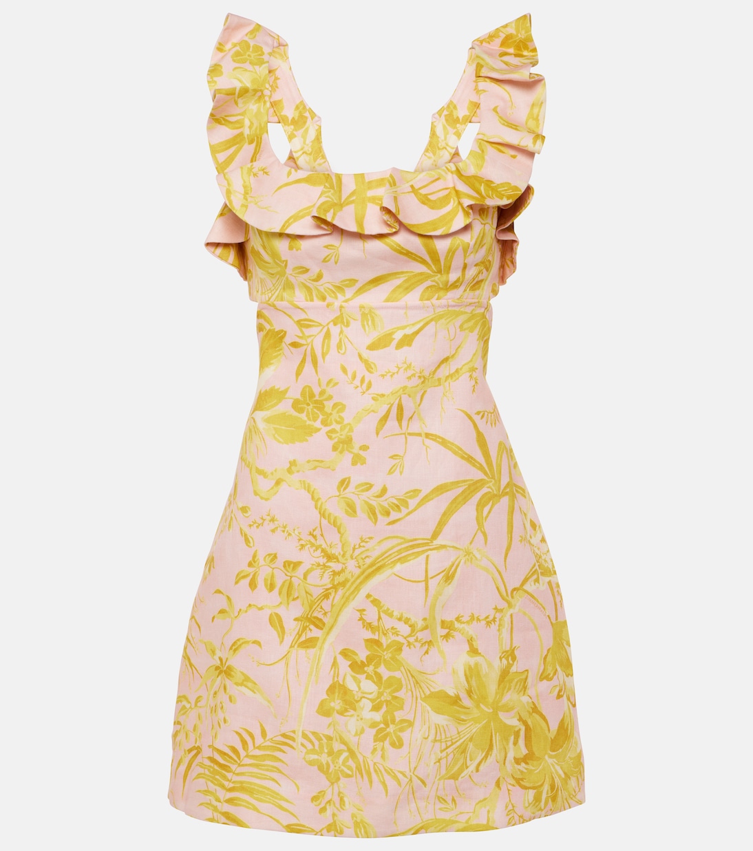 Golden Ruffle Golden Ruffle floral linen minidress in multicoloured - Zimmermann ...