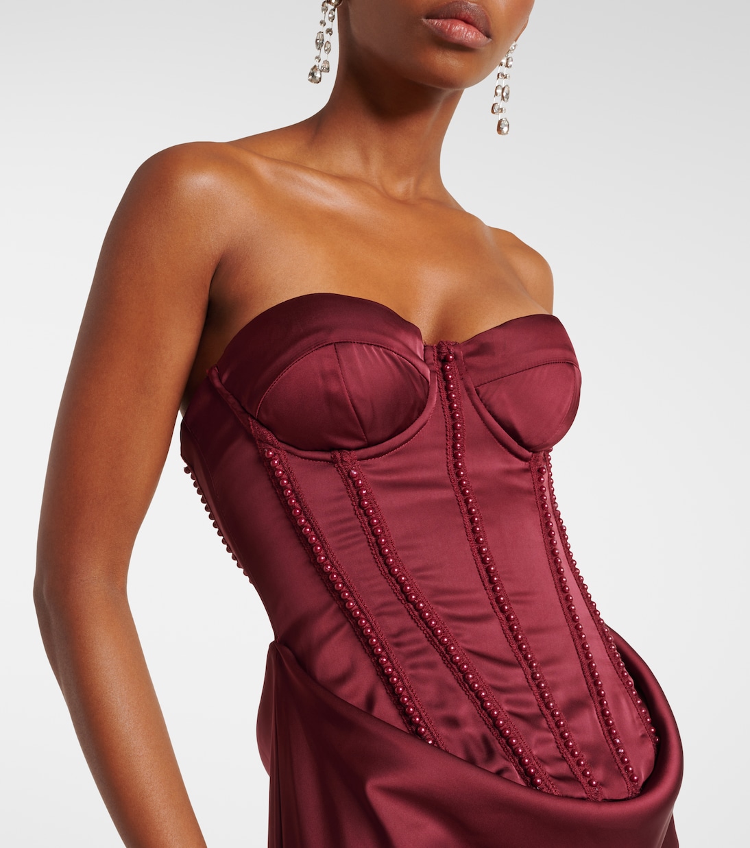 Lace Choker Corset Bodice Satin Trumpet Gown Fuchsia
