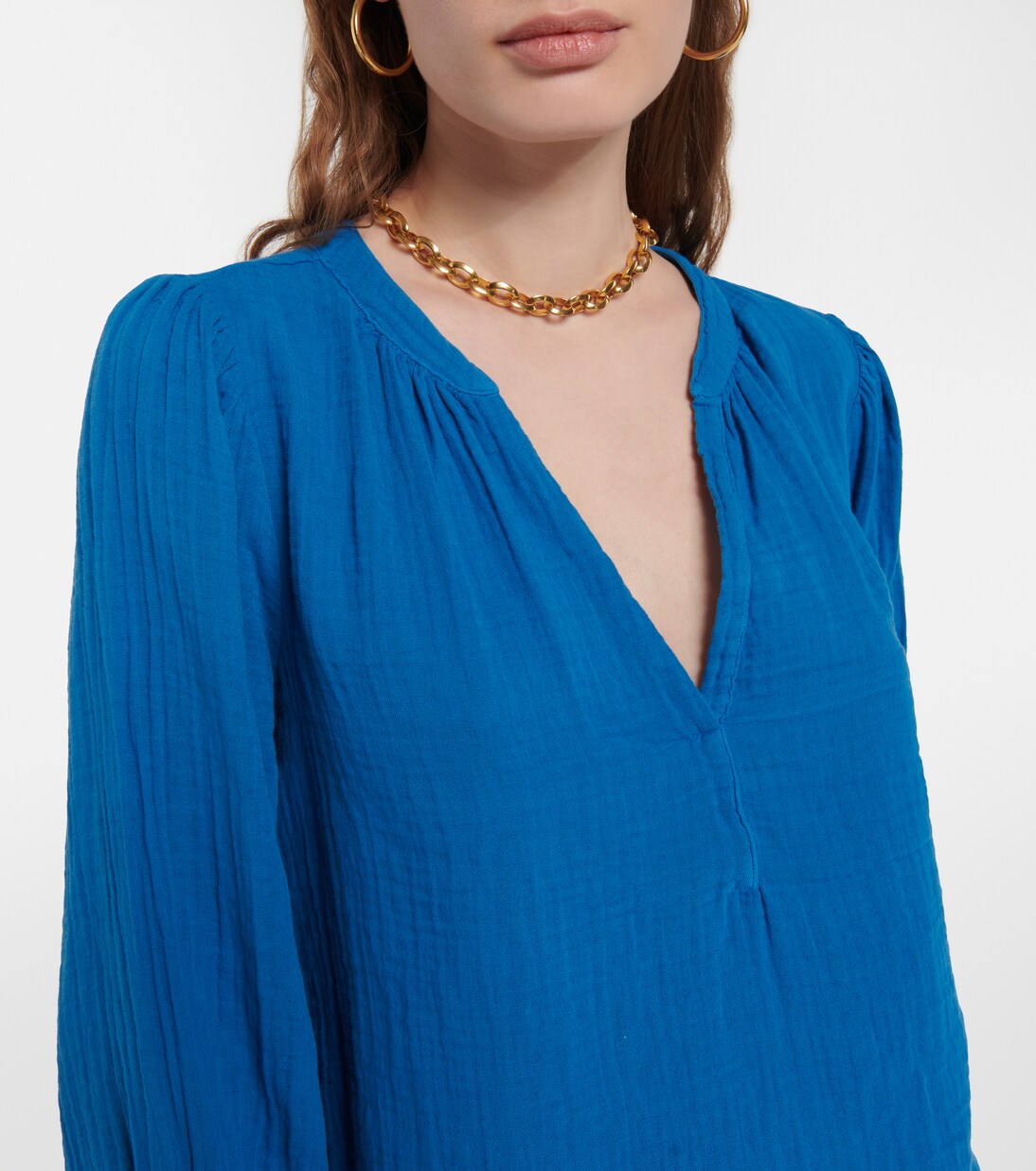 Blue Bonnet Gauze Henley Blouse