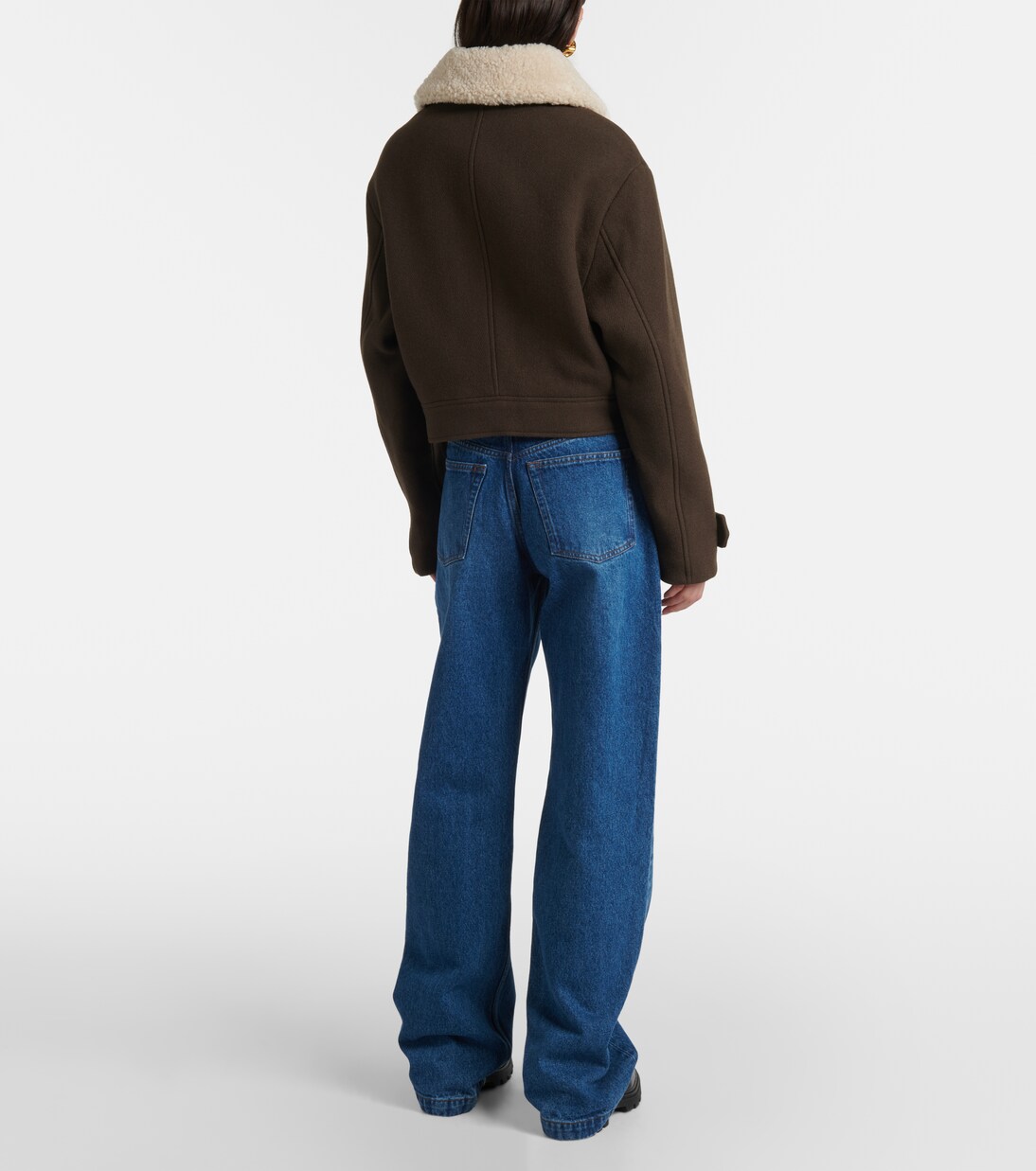 Shearling-trimmed virgin wool jacket in brown - Ami Paris | Mytheresa