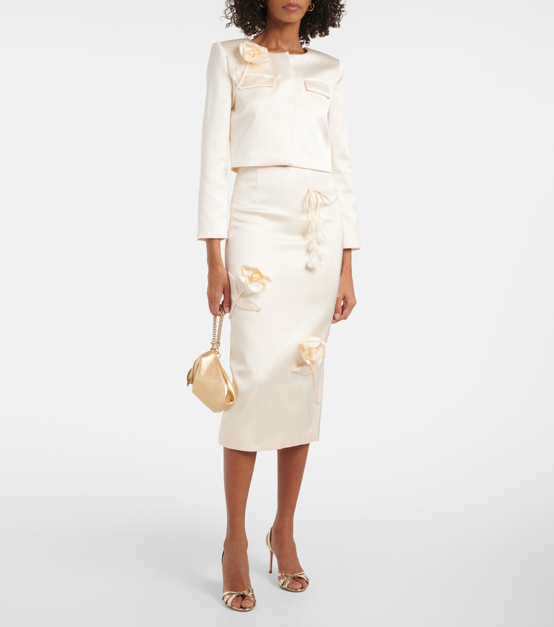 Élodie White Floral Appliqué Jacket & Skirt Set