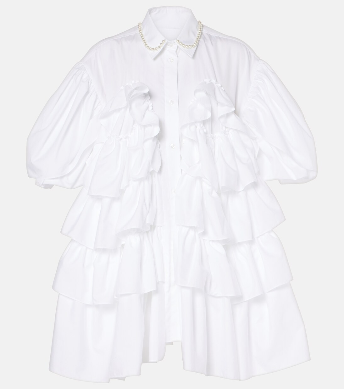 Faux pearl-embellished cotton shirt in white - Simone Rocha 