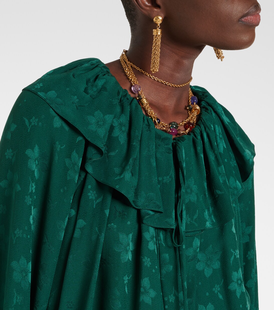 Béryl Green Floral Jacquard Midi Dress
