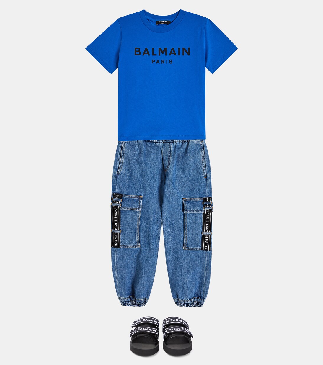 Logo cotton jersey T-shirt in blue - Balmain Kids | Mytheresa 