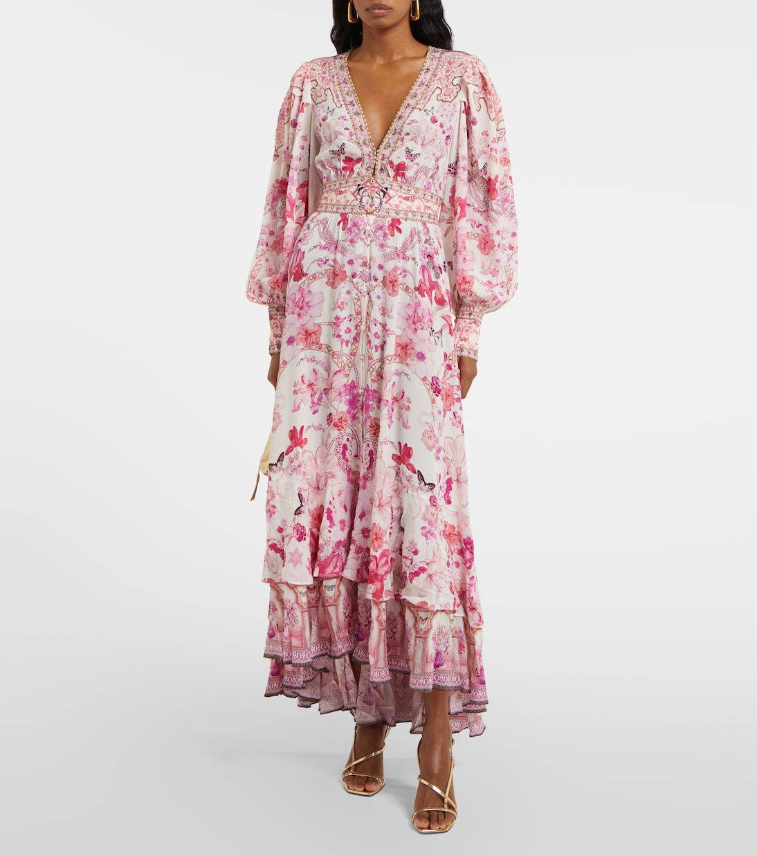 Embellished floral silk maxi dress in pink - Camilla | Mytheresa