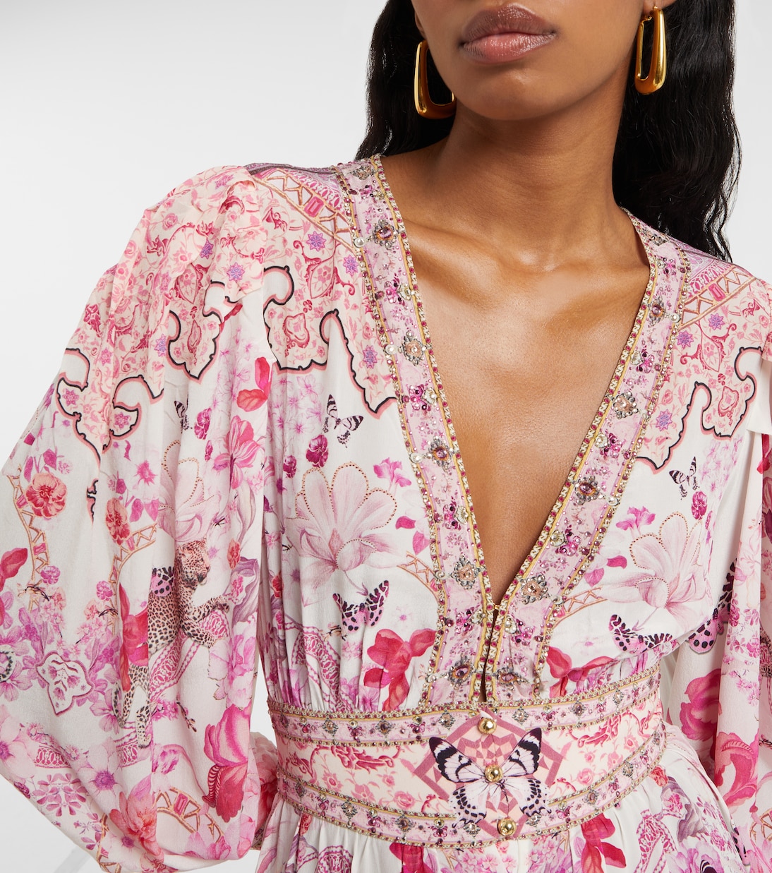 Camelia Pink Floral Embroidered Maxi Dress