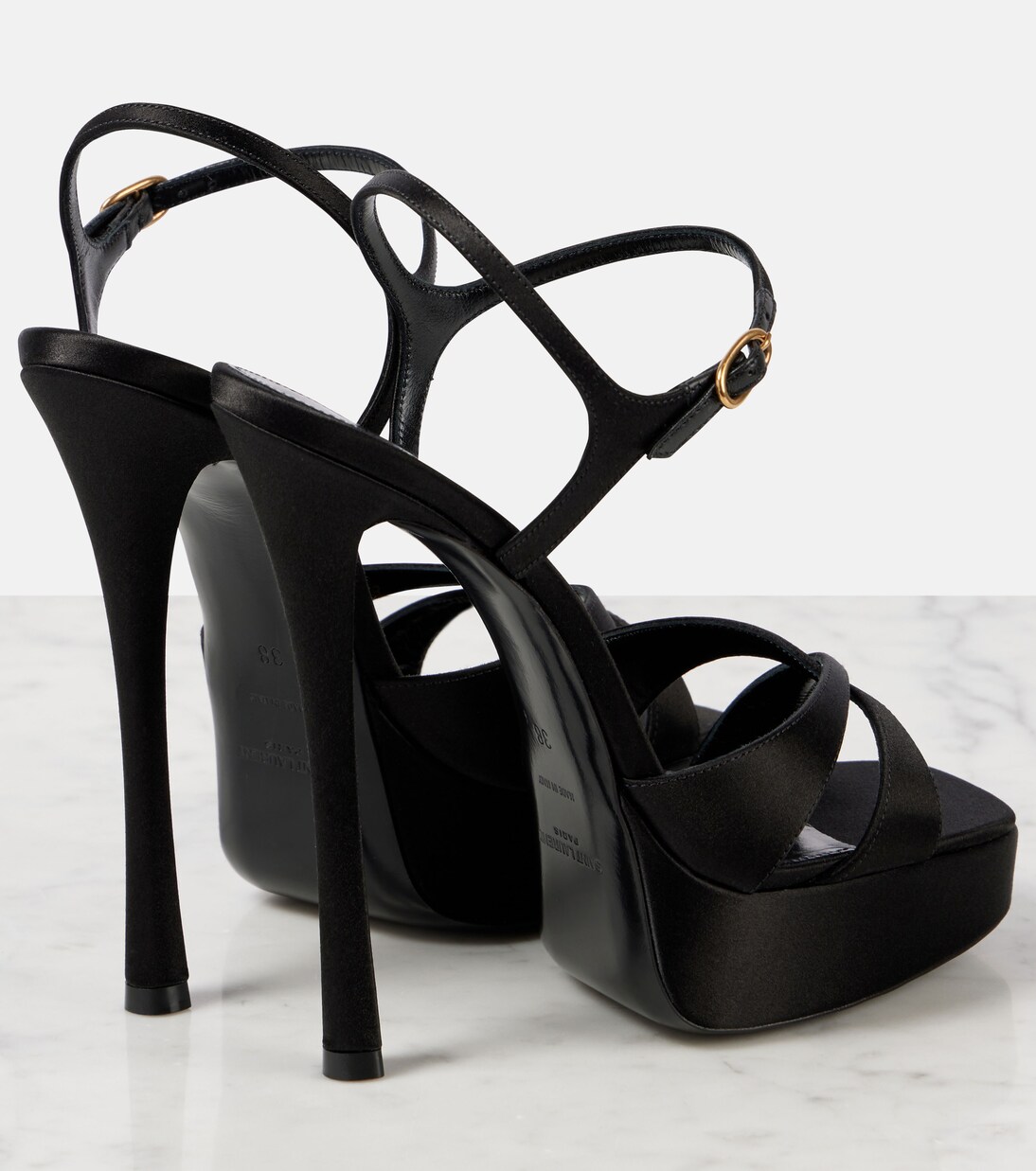 Saint Laurent Women's Emilie Satin Sandals Black