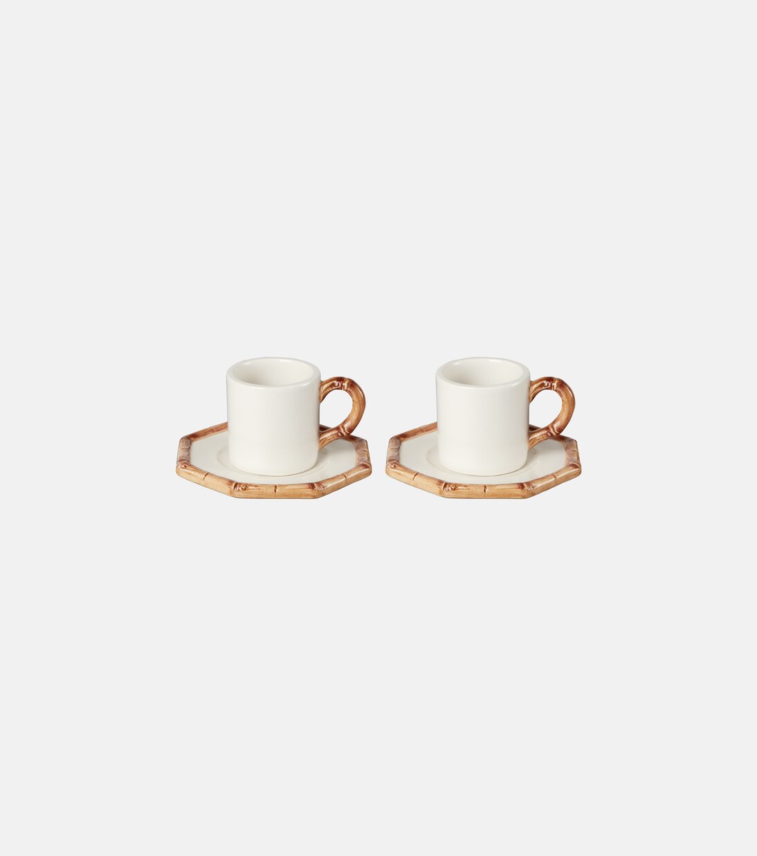 Bamboo set of 2 espresso cups and saucers in white - Les Ottomans ...